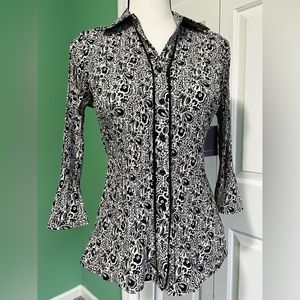 NWT Laura Scott White and Black Blouse, Size S
